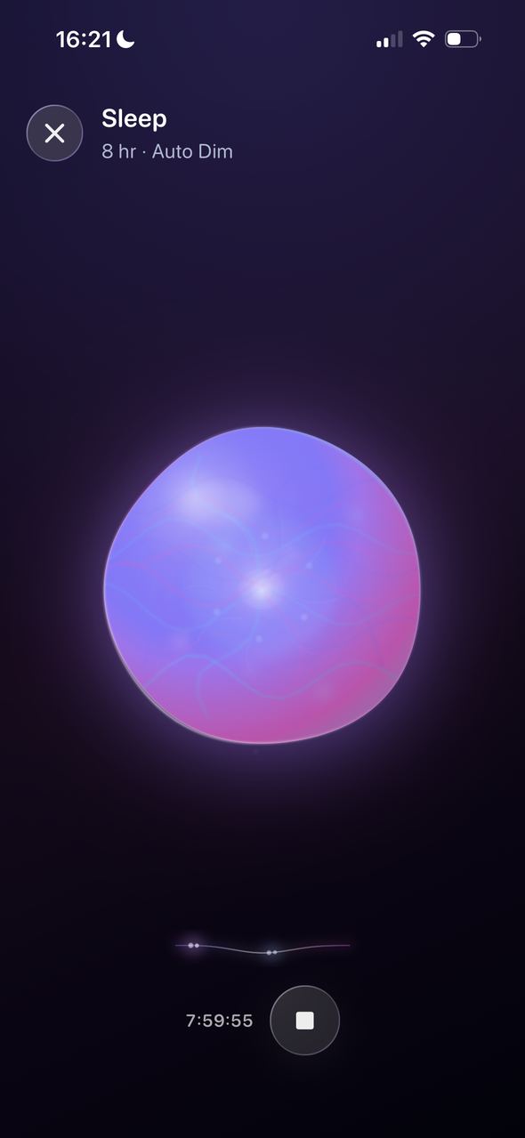 Sleep session with a quiet orb and remaining time.